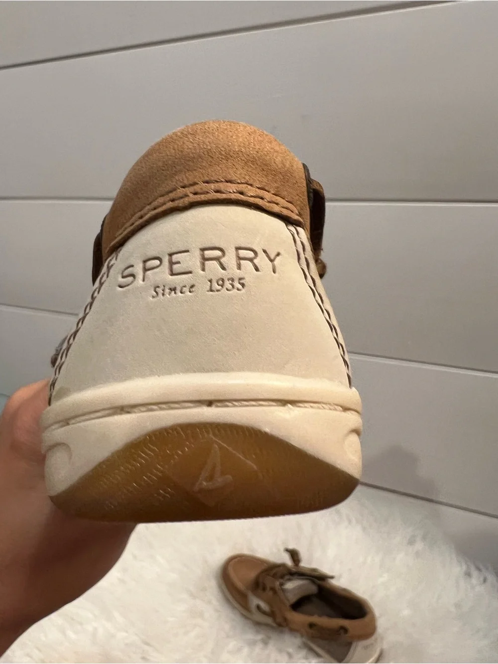 Sperry Boys Kids Toddler Tan Leather & Linen Songfish Boat Shoes Size 8.5 preppy